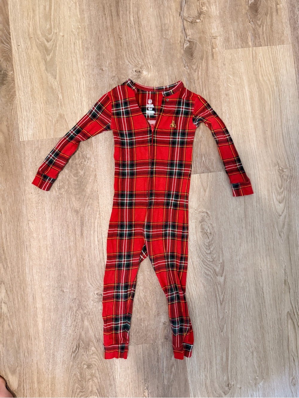 Organic cotton Plaid Red Kids One-Piece Zip Pajamas